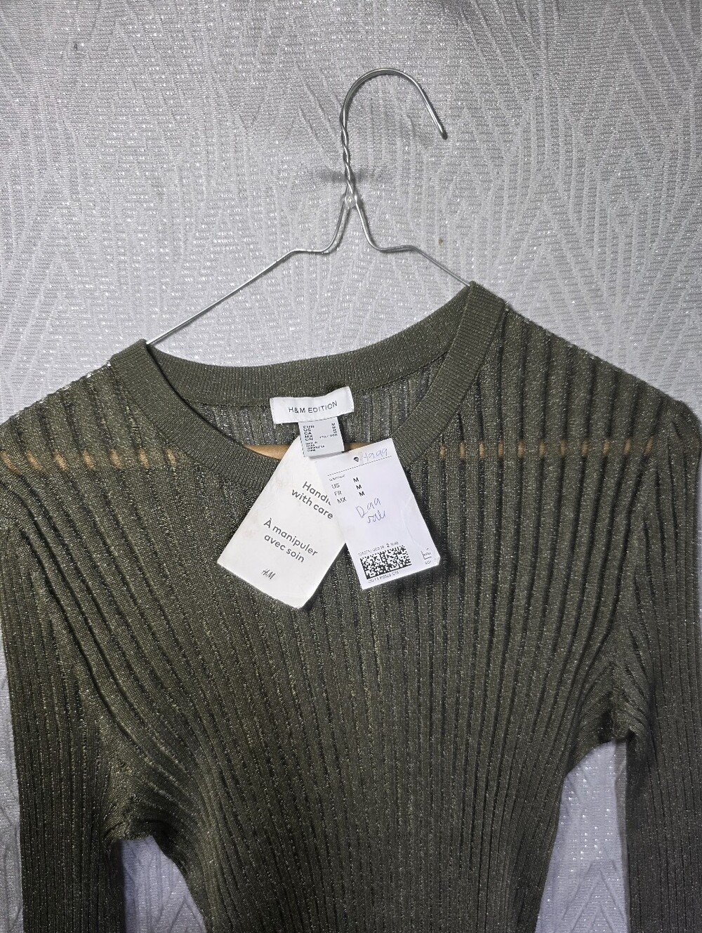 H&M Edition Metallic Olive Ribbed Crewneck Sweater